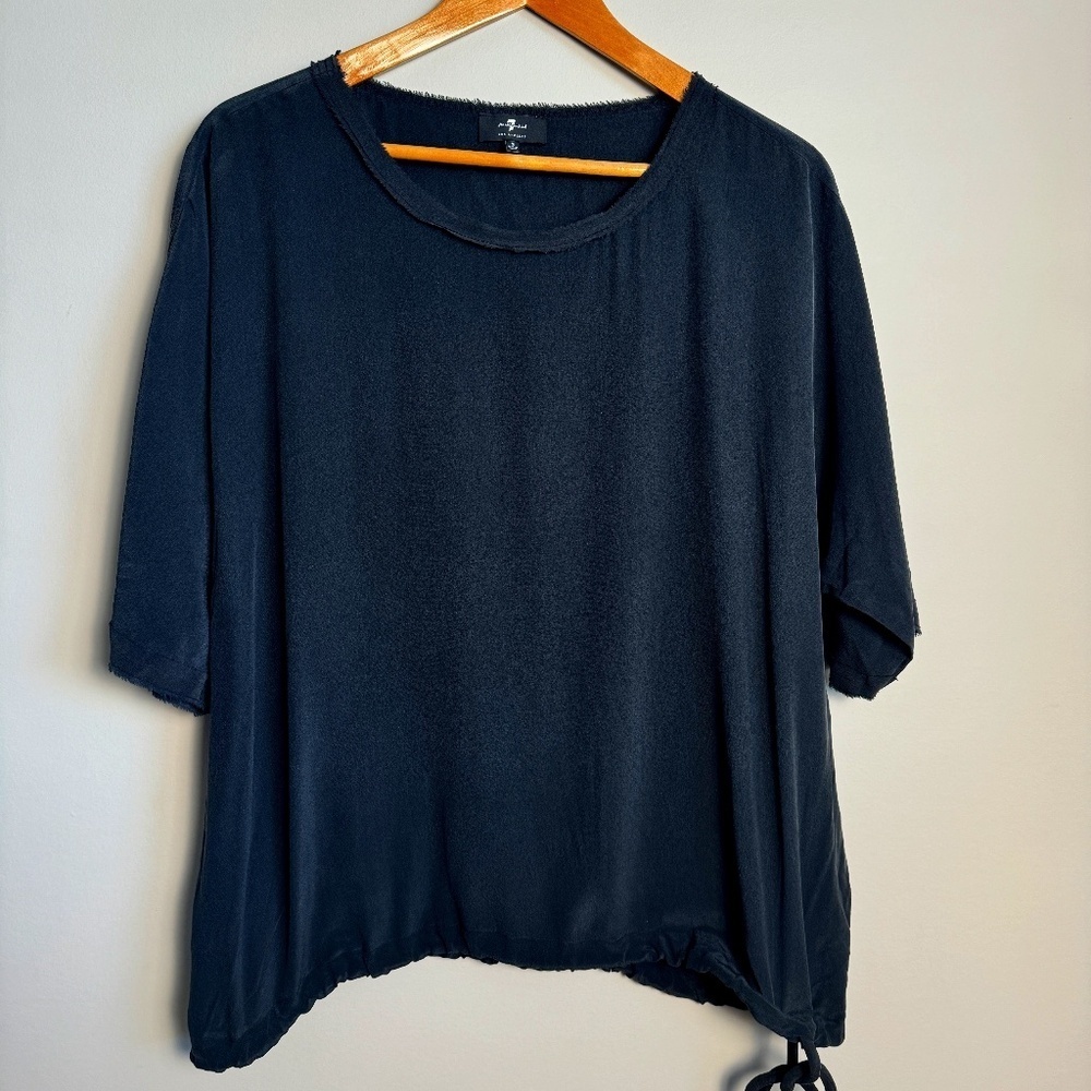 7 For All‎ Mankind Women's 100% Silk Short Sleeve Oversized Top Small Tie Waist